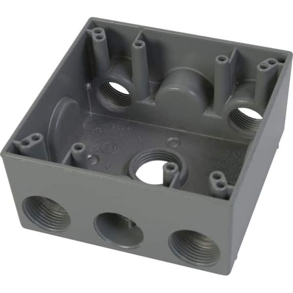 Greenfield 2 Gang Weatherproof Electrical Outlet Box with Five 3/4 in. Holes - Gray