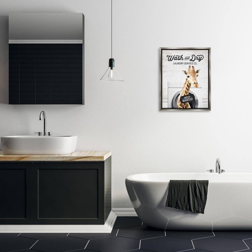 Wash and Dry Laundry Giraffe by Lettered and Lined Gray Floater Frame Typography Graphic Art Print 21 in. x 17 in. price history on PriceWatchPro