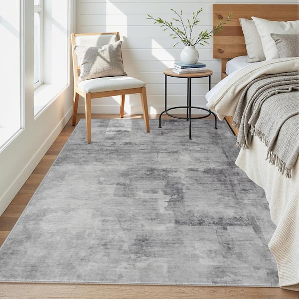 Monet Light Grey 5 ft. x 7 ft. Modern Abstract Area Rug