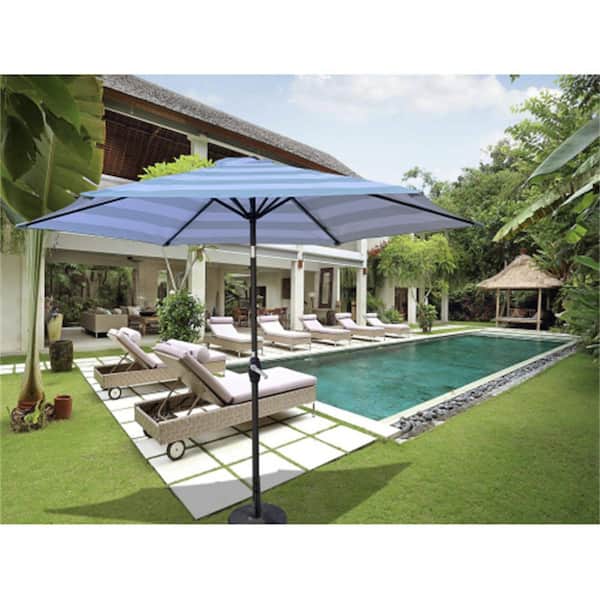Unbranded 9 ft Blue Stripe Patio Market Umbrella with Crank and Push Button Tilt