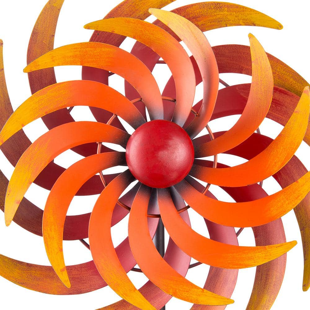 75" Tall Red and Orange Metal Kinetic Wind Spinner Stake