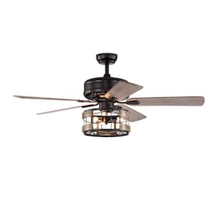 52 in. Indoor Matte Black Industrial Ceiling Fan with 3-Bulb, Remote Control and Quiet Reversible Motor