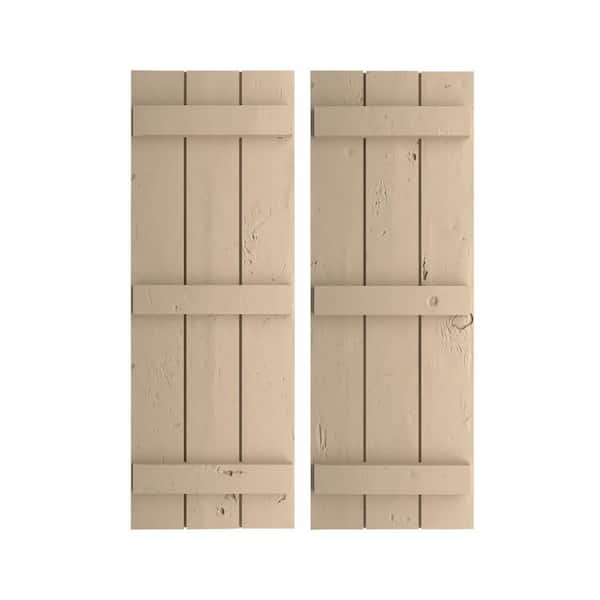Ekena Millwork 16.5 in. x 70 in. Timberthane Polyurethane 3-Board Joined Board-n-Batten Knotty Pine Faux Wood Shutters Pair
