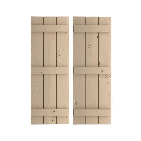 Ekena Millwork 16.5 in. x 82 in. Timberthane Polyurethane 3-Board Joined Board-n-Batten Knotty Pine Faux Wood Shutters Pair
