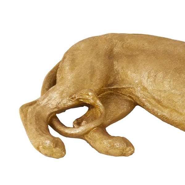 Litton Lane Gold 44 in. x 16 in. Resin Laying Leopard Sculpture