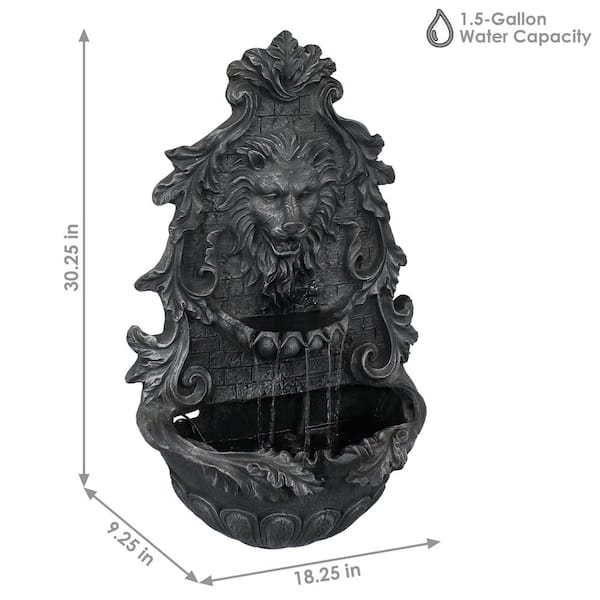 Sunnydaze Decor 30 in. Stoic Courage Lion Head Solar Wall Fountain  Battery Backup AMP-673 The Home Depot
