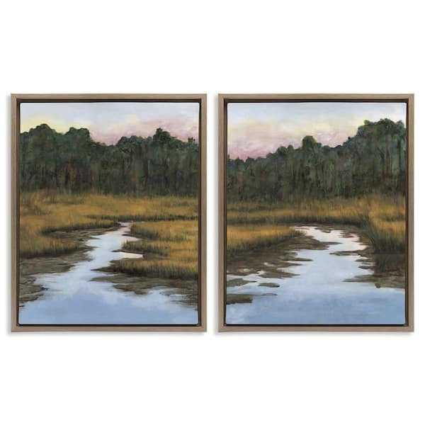 Stupell Industries Natural Creek in Countryside by Michael Willett 2 Pieces Brown Floater Frame Nature Graphic Art Print 31 in. x 25 in.