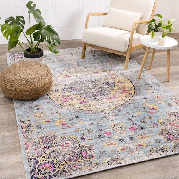 Callaya Collections 8 ft. x 11 ft. Blue Distressed Indoor Area Rug