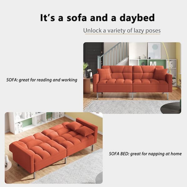 74.75 In. W Orange Linen Twin Size Sofa Bed Convertible Folding Futon For  Compact Living Space, Apartment, Dorm Sg000375Nyyaaa - The Home Depot