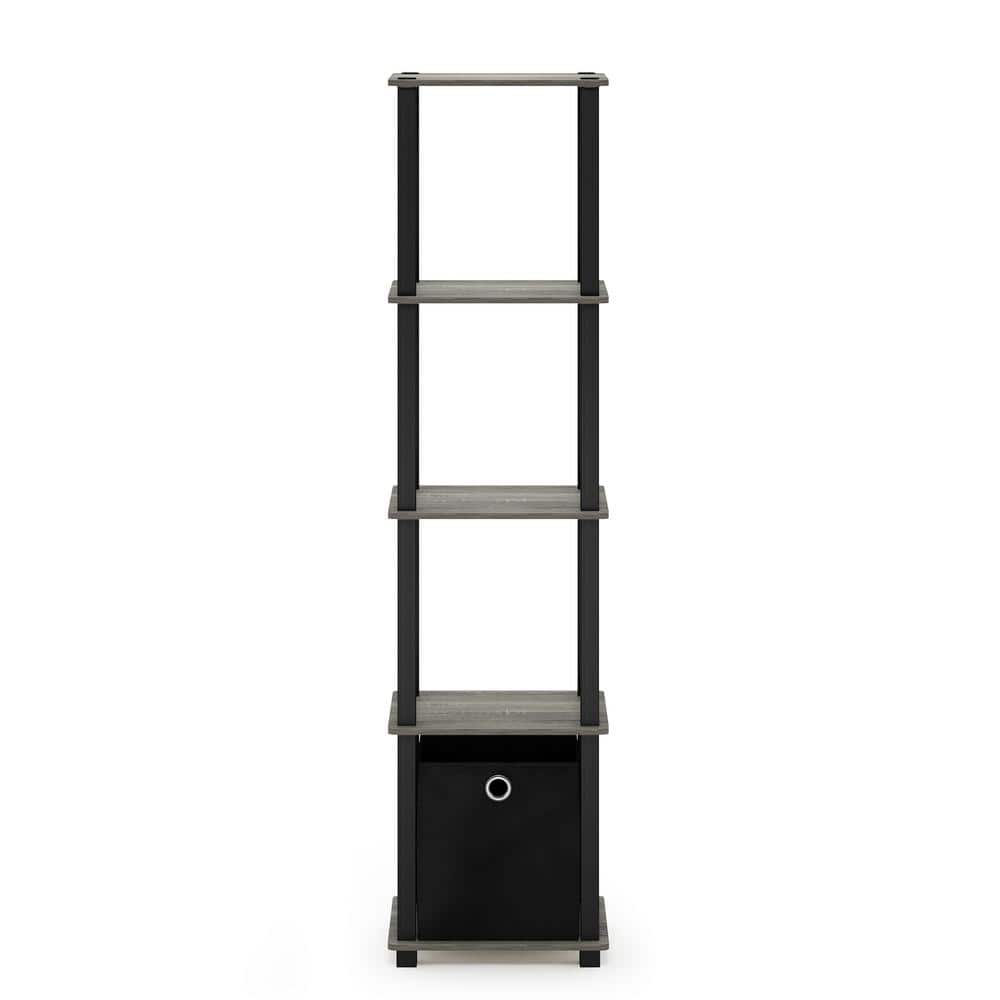 French Oak Grey 5-Tier Kid-Friendly Storage Shelf with Bin