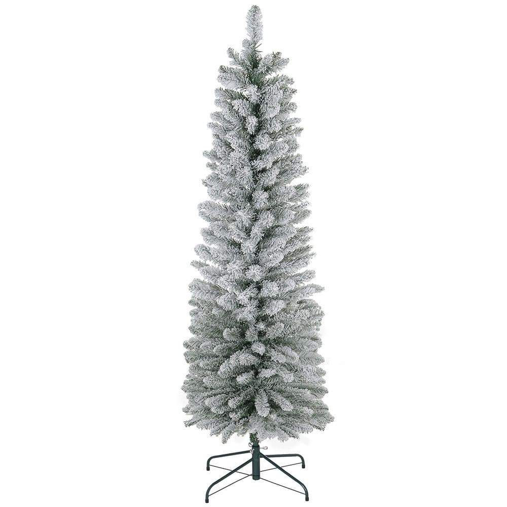 6 ft. Pencil Artificial Christmas Tree with 329 Snow Flocked Tips, Metal Base, Realistic Xmas Tree price history on PriceWatchPro