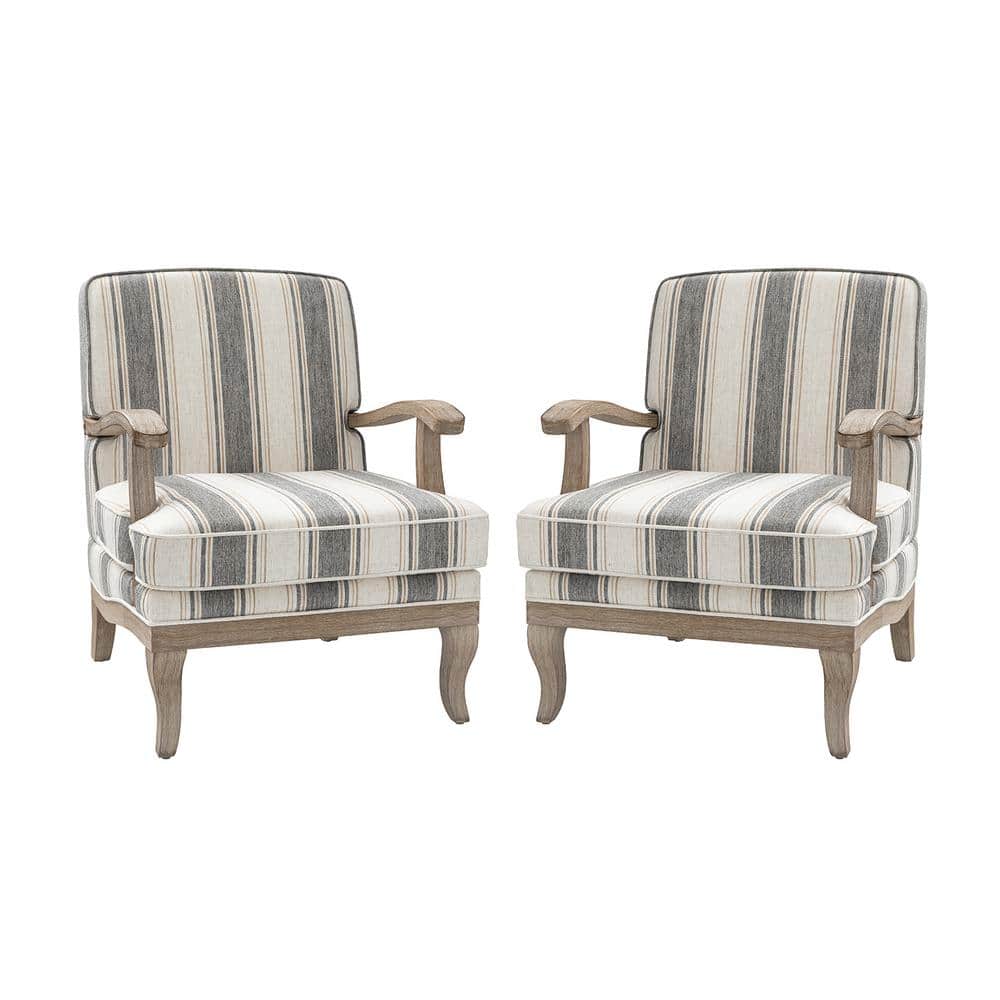 JAYDEN CREATION Quentin Farmhouse Style Upholstered Stripe Arm 
