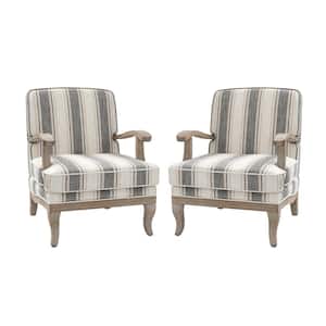 Quentin Farmhouse Style Upholstered Stripe Arm Chair with Graceful Feet Curves and Comfortable Cushion (Set of 2)