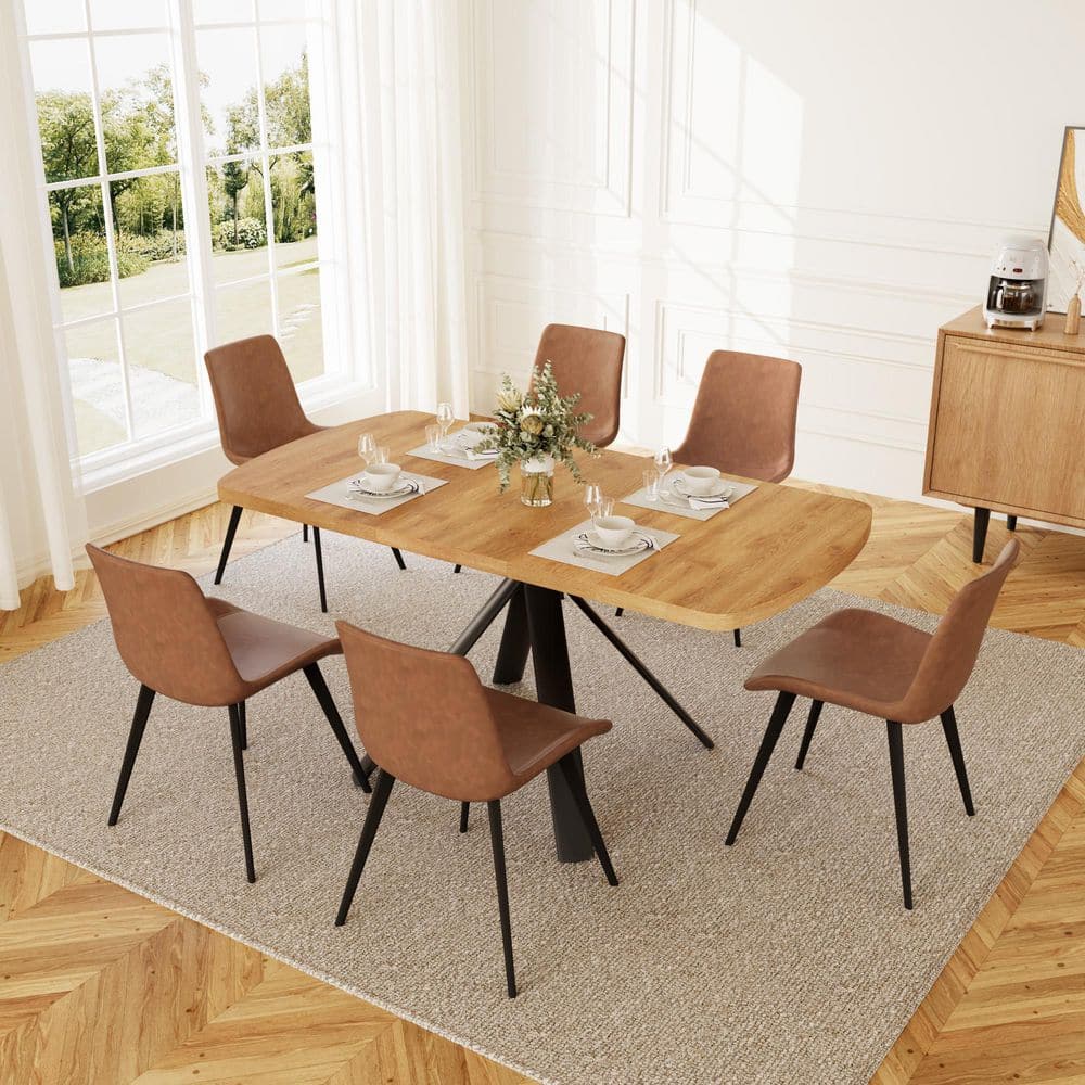 GOJANE Modern 7-Piece Extendable Rectangle Oak MDF Top Dining Room