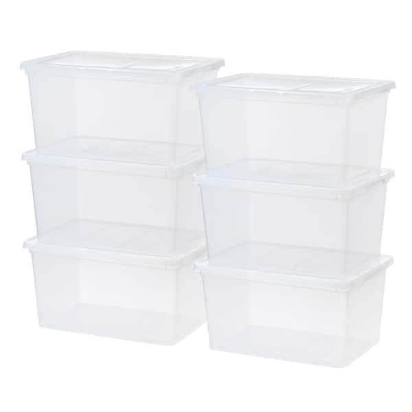 Plastic Tote Box 58 Qt Clear Stackable Storage Containers With Lid Set Of 8