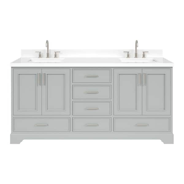 Stafford 72 in. Double Sink Freestanding Bathroom Vanity in Gray with Pure White Quartz Top