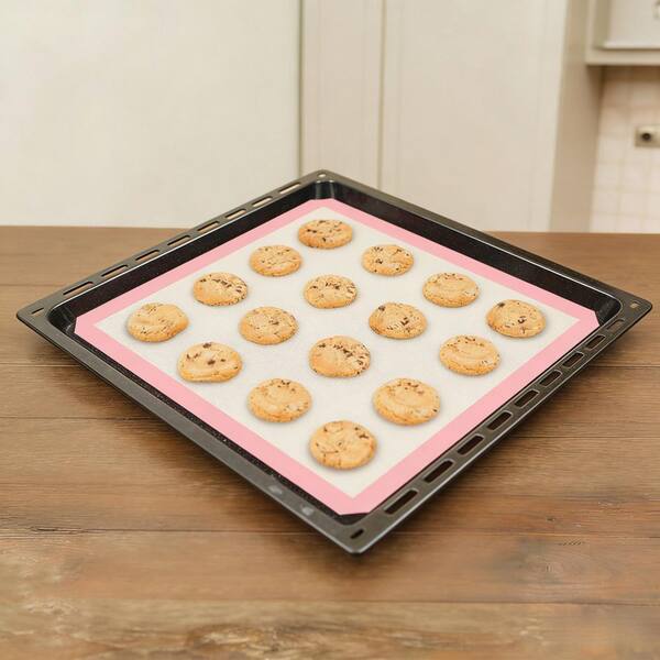 Silicone Baking Mat Set with Cookie Sheet, Non-Stick and Oven Baking Sheet for Making Macaroons, Cookies, Pink (3-Pack)