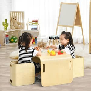 3-Piece Kids Wooden Table and Chair Set Children Multipurpose Homeschool Furniture