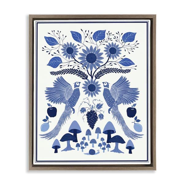 Stupell Industries Woodland Blue Folk Pattern by Darlene Seale Brown Floater Frame Nature Graphic Art Print 21 in. x 17 in.