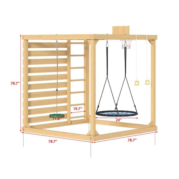 FUFU&GAGA 8-in-1 Cedar Wood Outdoor Playset with Climbing Wall