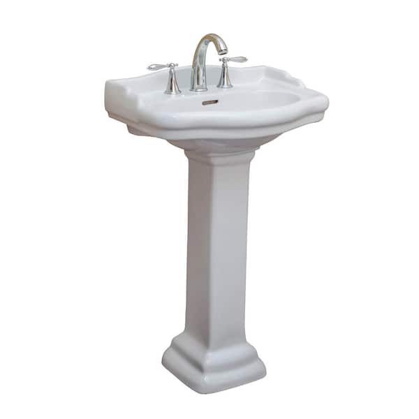 FINE FIXTURES Roosevelt 22 in. Pedestal White Vitreous China Rectangular Vessel Sink with Overflow 4 in. Faucet Hole