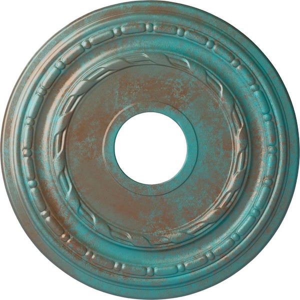 Ekena Millwork 1 in. x 15-3/8 in. x 15-3/8 in. Polyurethane Dublin Ceiling Medallion, Copper Green Patina