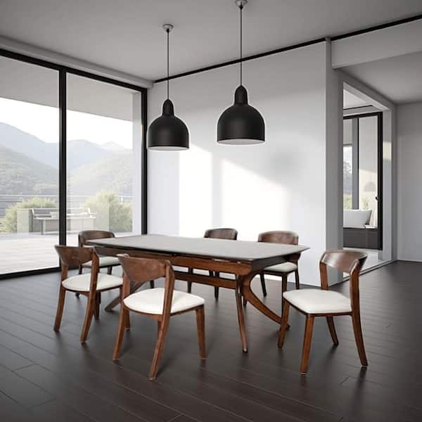 Walnut Brown and Ivory 29 in. 7-Piece Dining Set