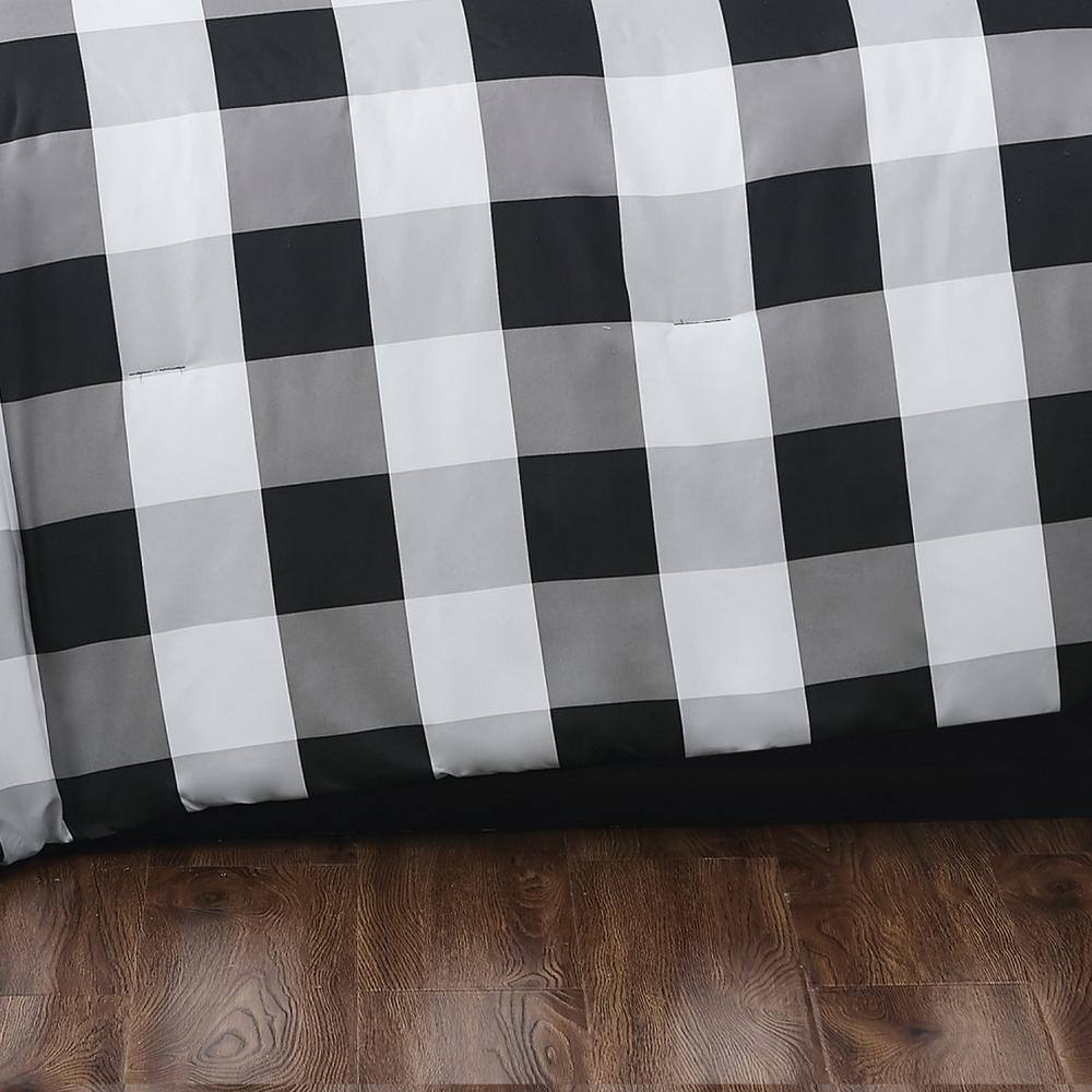 Twin XL Black and White Buffalo Plaid Duvet Cover Set