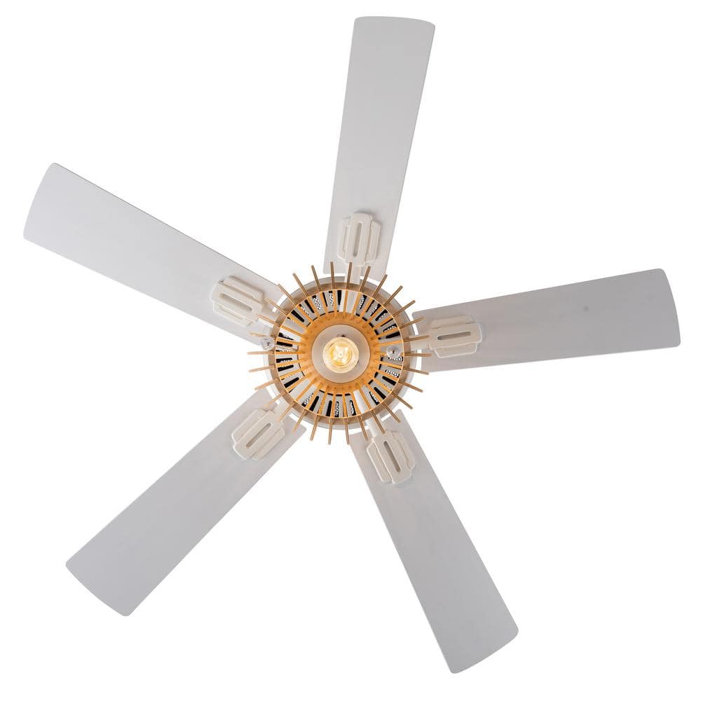 42" White and Tan Wood Caged Ceiling Fan with Light