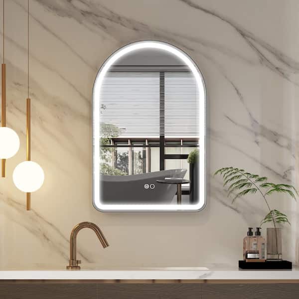 BONIE 24 in. W x 36 in. H Arched Framed LED Anti-Fog Wall Bathroom Vanity Mirror in Matte Black