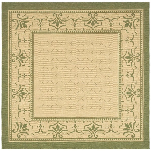 SAFAVIEH Courtyard Natural/Olive 8 ft. x 8 ft. Square Border Indoor/Outdoor Patio  Area Rug