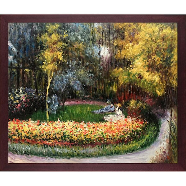 LA PASTICHE In the Garden by Claude Monet Open Grain Mahogany Framed Abstract Oil Painting Art Print 22.5 in. x 26.5 in.