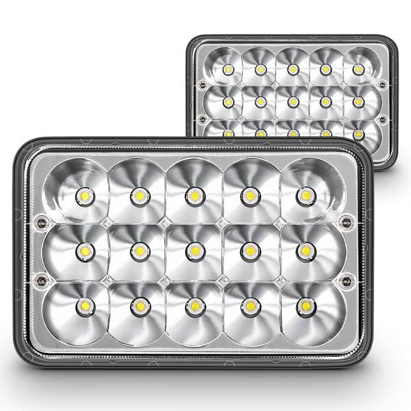 2-Piece White 6/4 x 6 in. LED Square Dual Light Headlights (H4 45-Watt)