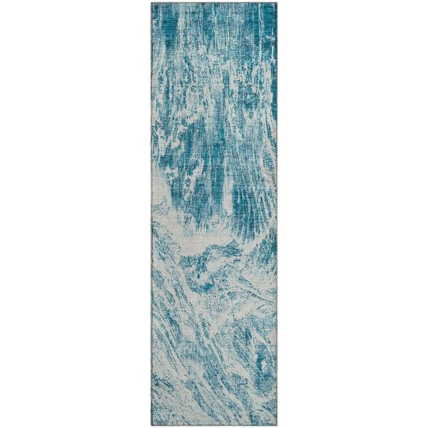 Mayfield Premium Machine Washable Abstract AMF971 Teal 2 ft. 3 in. x 7 ft. 6 in. Runner Rug