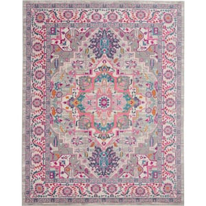 Passion Light Grey/Pink 7 ft. x 10 ft. Persian Medallion Transitional Area Rug