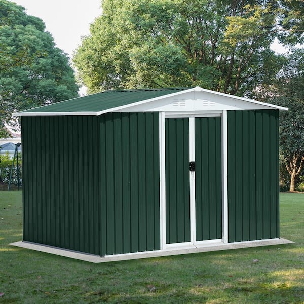 8 ft. W x 6 ft. D Green Metal Outdoor Storage Shed with Sliding Doors (48 sq. ft.)