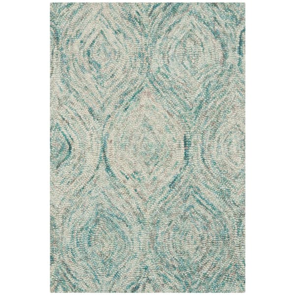 Ikat Ivory/Sea Blue Doormat 2 ft. x 3 ft. Geometric Area Rug