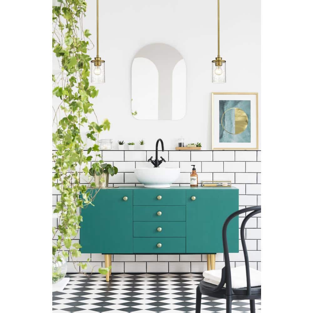 Beckett Olde Brass Mini Pendant with Clear Seedy Glass Shade