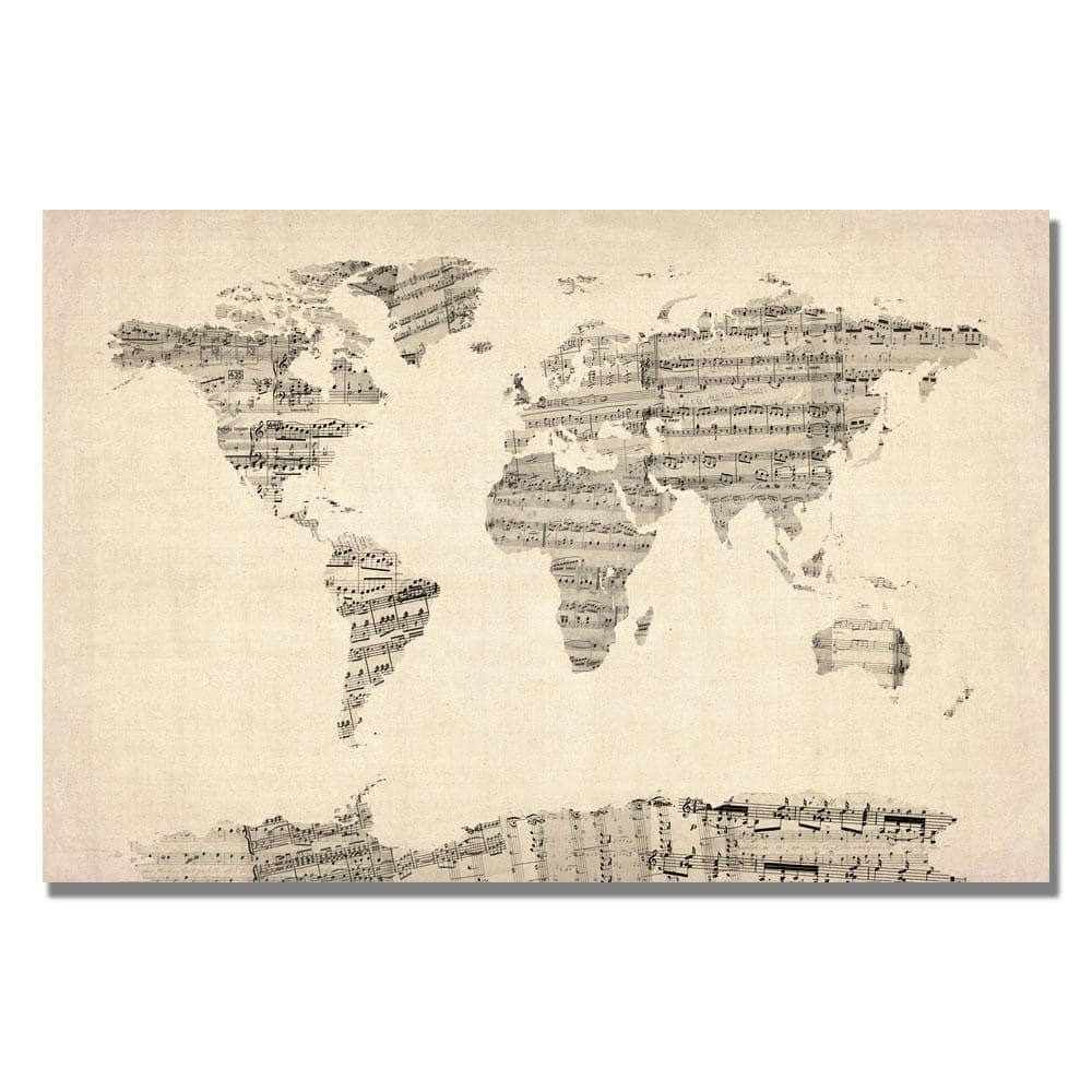 Trademark Fine Art 18 in. x 24 in. Old Sheet Music World Map Canvas Art