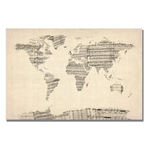 22 in. x 32 in. Old Sheet Music World Map Canvas Art