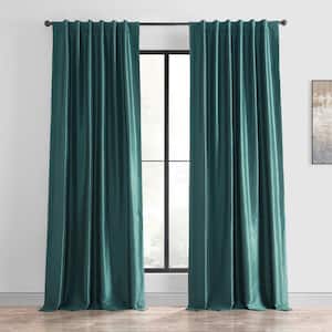 Peacock Textured Faux Dupioni Silk Blackout Curtain - 50 in. W x 84 in. L Rod Pocket with Back Tab Single Window Panel