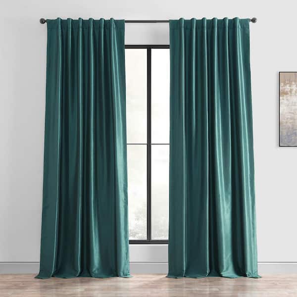 Exclusive Fabrics & Furnishings Peacock Textured Faux Dupioni Silk Blackout Curtain - 50 in. W x 84 in. L Rod Pocket with Back Tab Single Window Panel