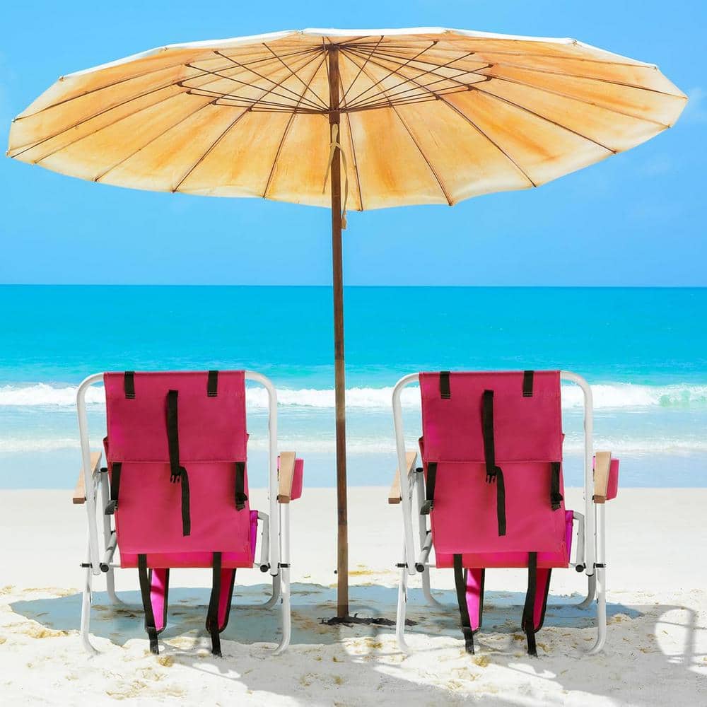 Pink Stainless Steel 4-Position Folding Beach Armchair Set