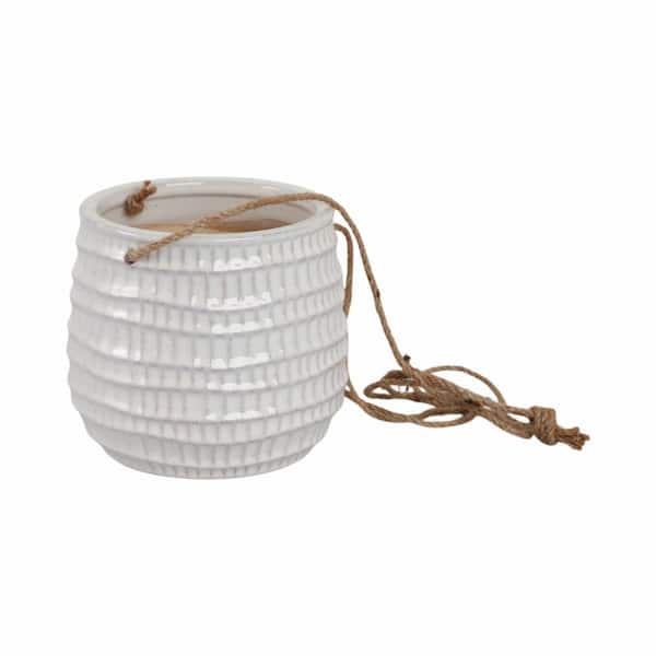 7 in. x 6.5 in. Beige Ceramic Dimpled Hanging Planter