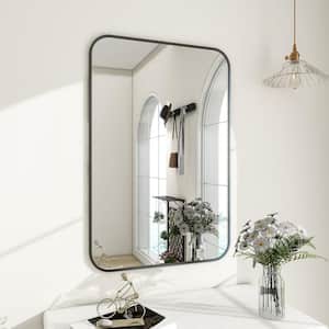 24 in. W x 35.8 in. H Rectangular Modern Aluminum Alloy Framed Rounded Black Wall Mirror