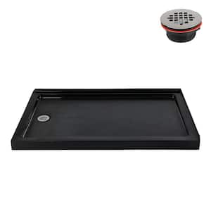 NT-2254-60BL-LF 60 in. x 36 in. Corner Acrylic Shower Pan Base in Glossy Black with Left Hand Drain, ABS Drain Included