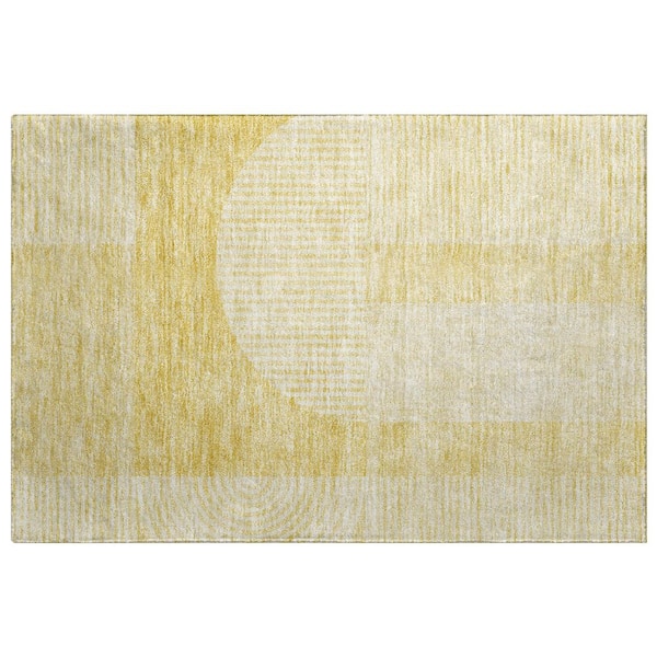 Dream Shag Premium Machine Washable Abstract ADS711 Gold 3 ft. x 4 ft. Area Rug