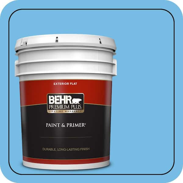 BEHR PREMIUM PLUS 5 gal. #550B-4 Costa Rica Blue Flat Exterior Paint & Primer
