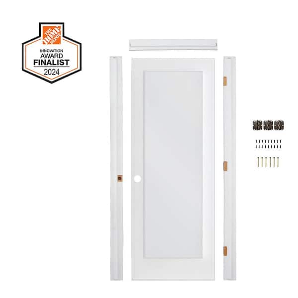 DIY RTA Kit 30 in. x 80 in. 1-Lite Right-Hand Satin Etched Solid Core MDF Primed Single Ready To Assemble Interior Door