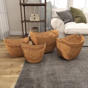 Seagrass Handmade Woven Storage Basket with Metal Handles (Set of 4)